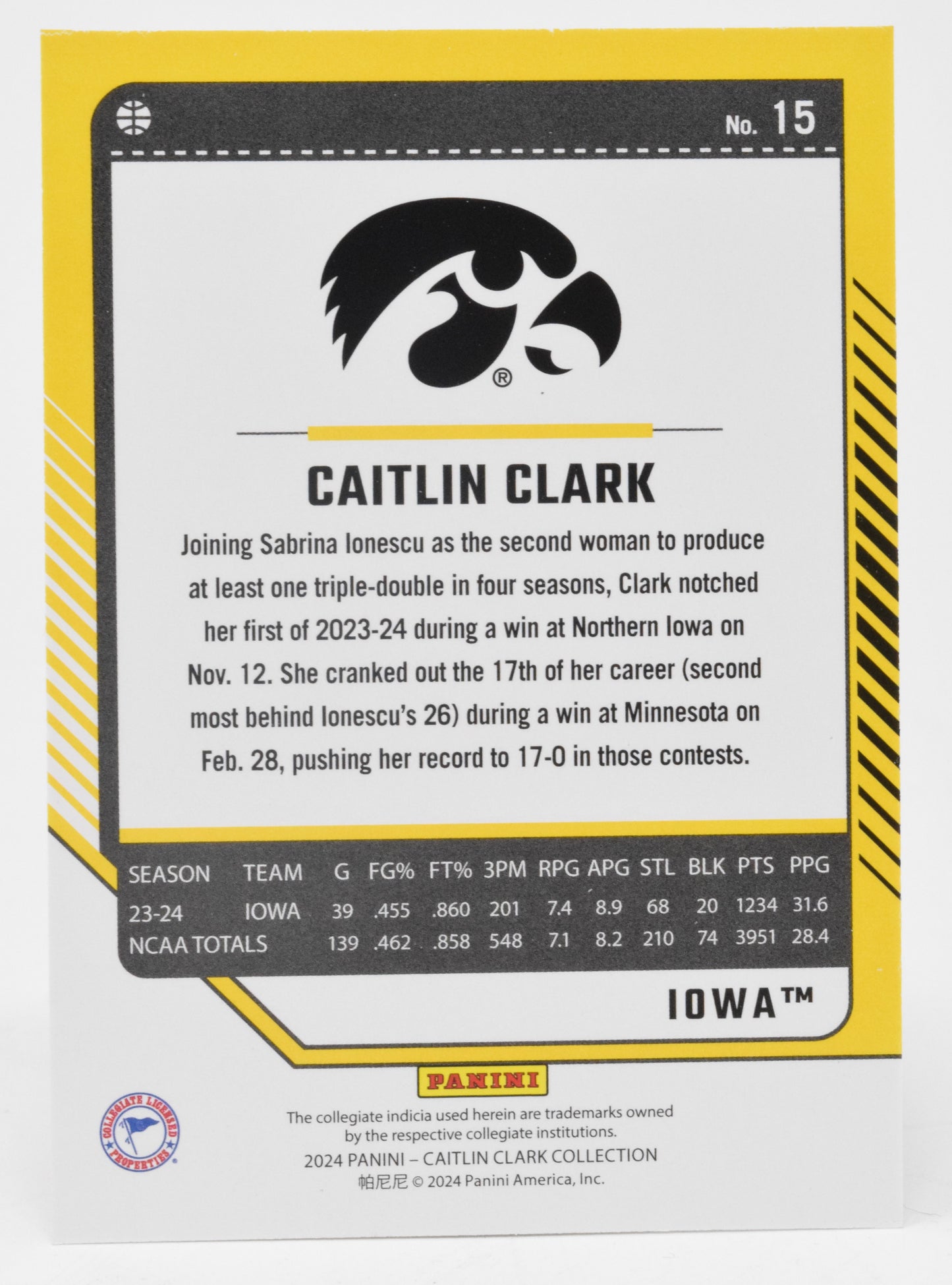 Caitlin Clark WNBA Basketball Card Panini Donruss 2024 Collection #15