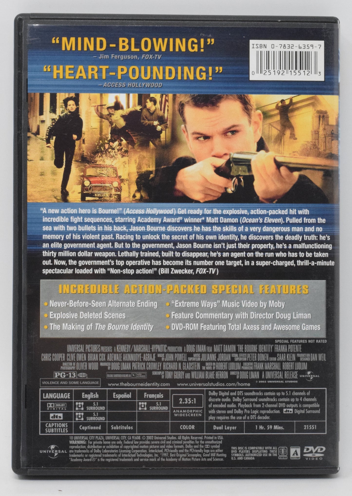 Matt Damon The Bourne Identity DVD Widescreen