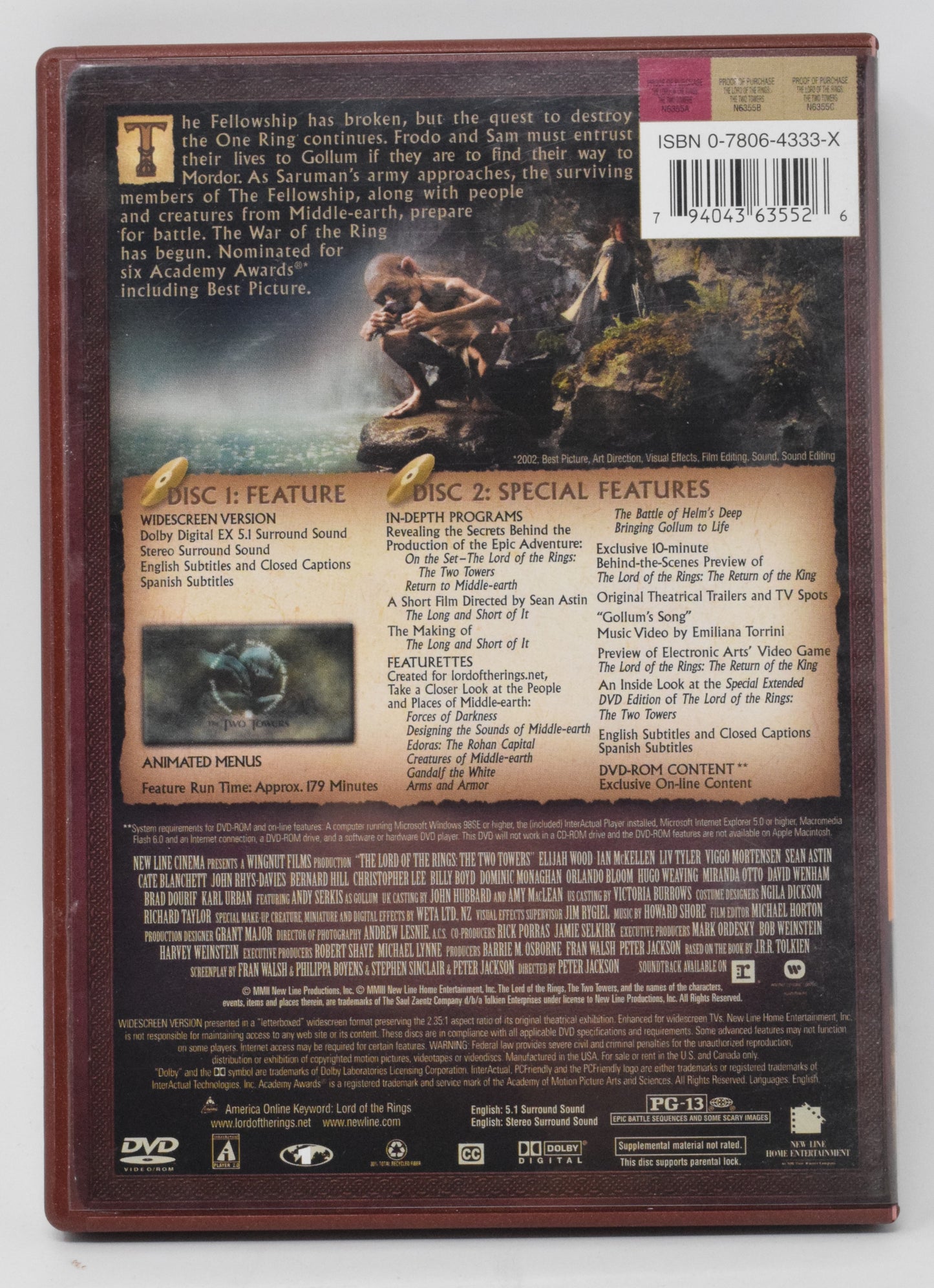 The Lord of The Rings The Two Towers Widescreen DVD