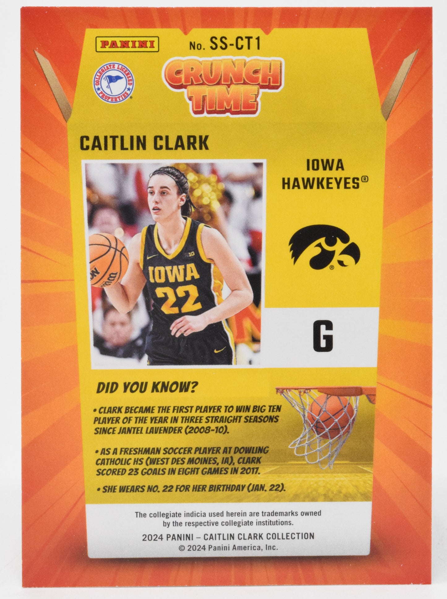 Caitlin Clark Crunch Time Cereal WNBA Basketball Card Panini Donruss 2024 SS-CT1