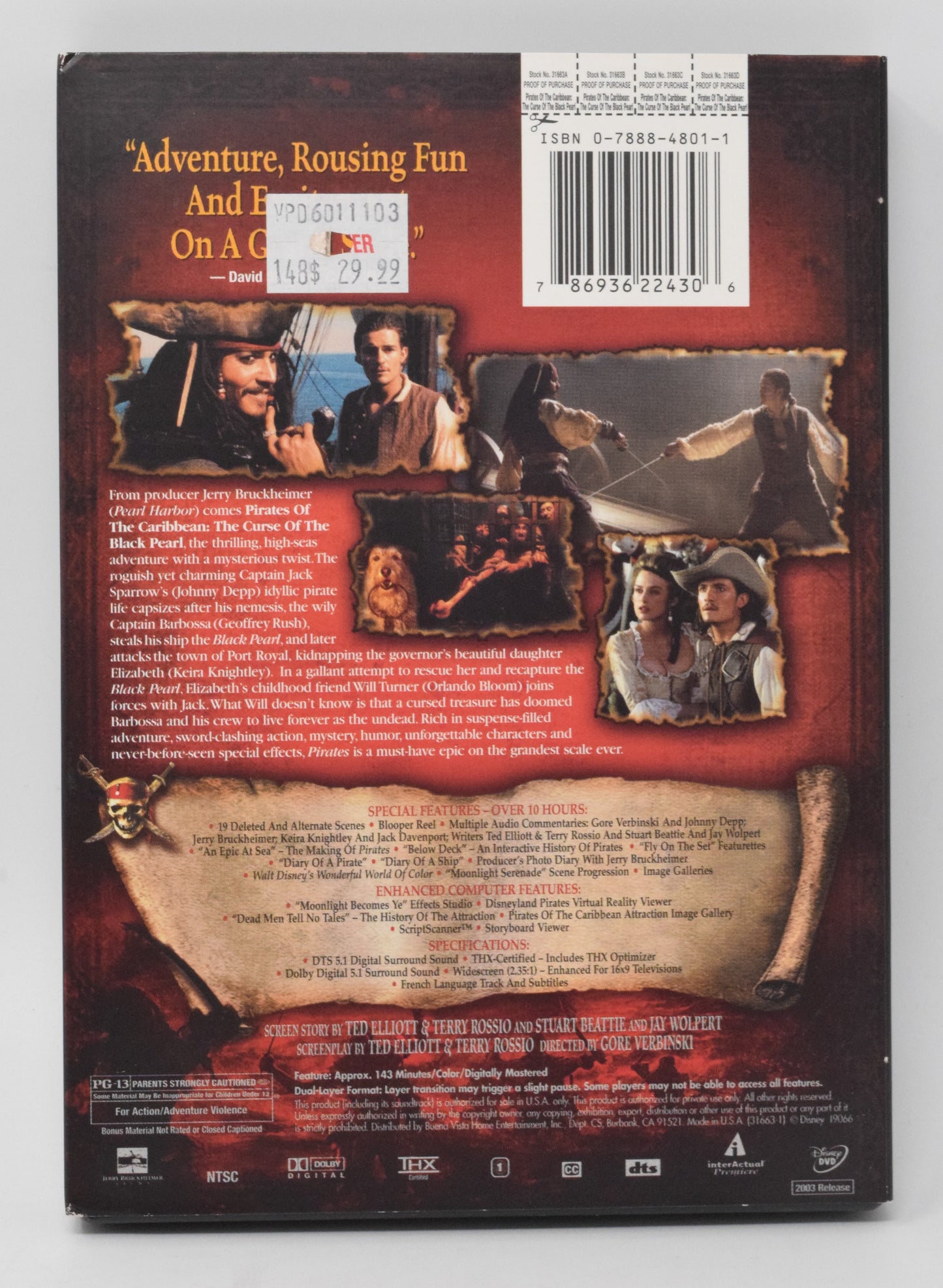 Walt Disney Pirates of the Caribbean The Curse Of the Black Pearl DVD