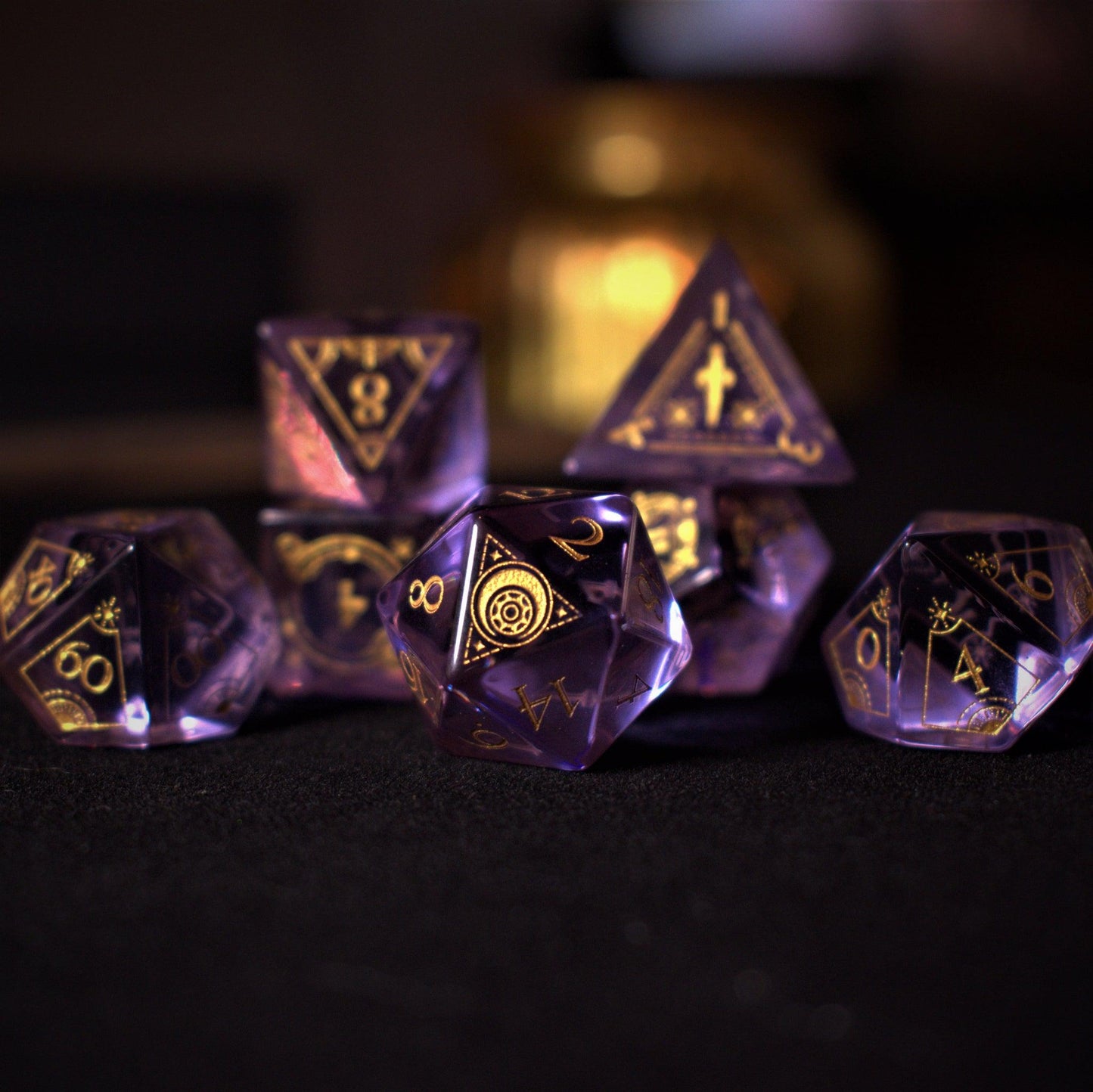 Fabled Mark Purple Glass Dice Set