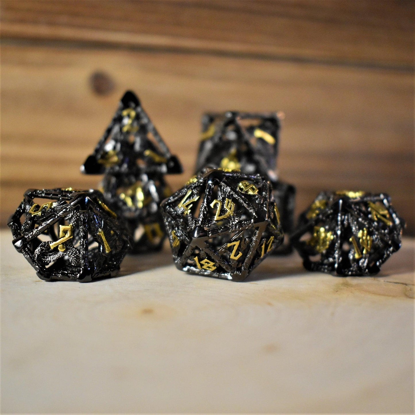 Legends of Valhalla - Black and Gold Hollow Metal Dice Set