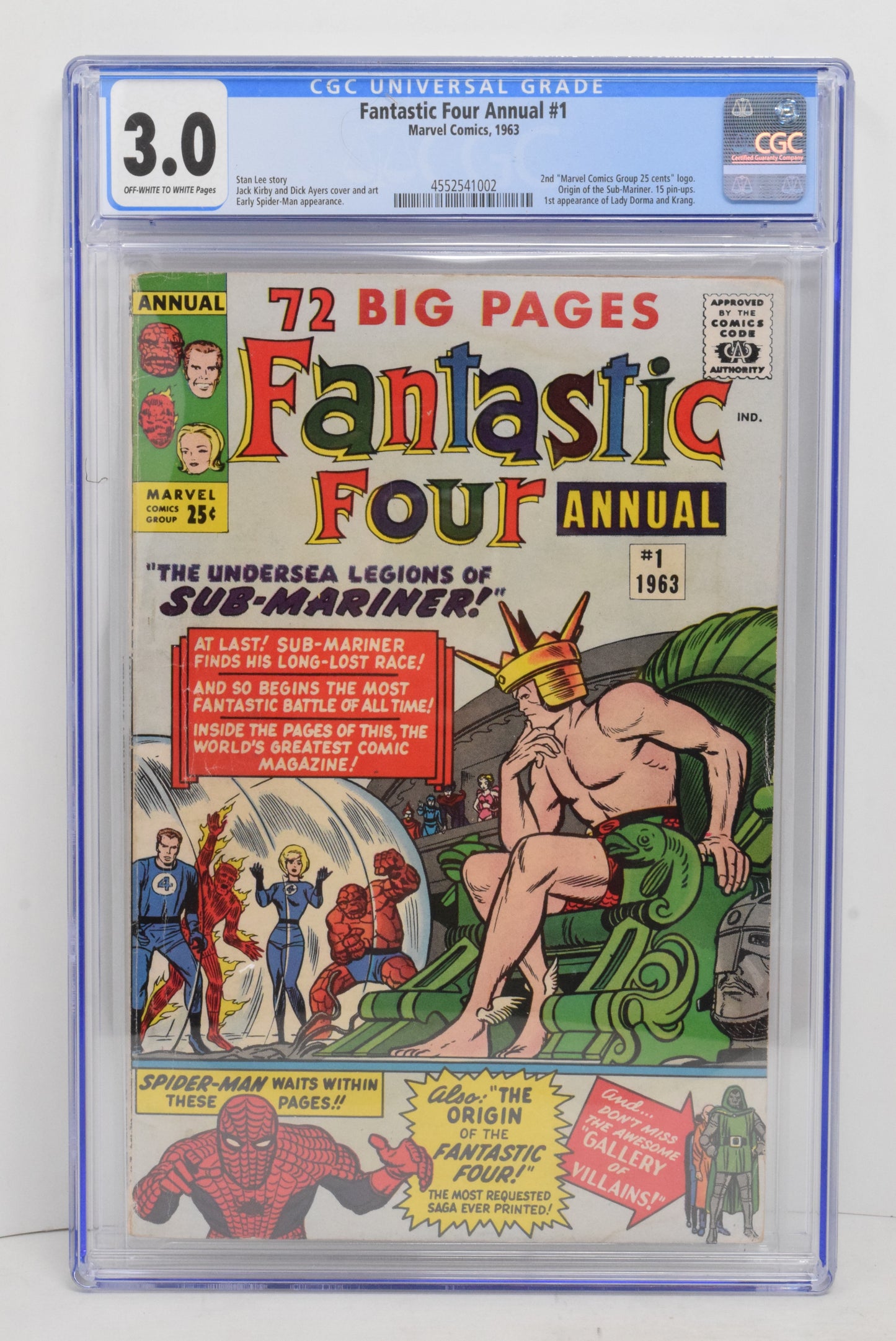 Fantastic Four Annual 1 Marvel 1964 CGC 3.0 Sub-Mariner Spider-Man