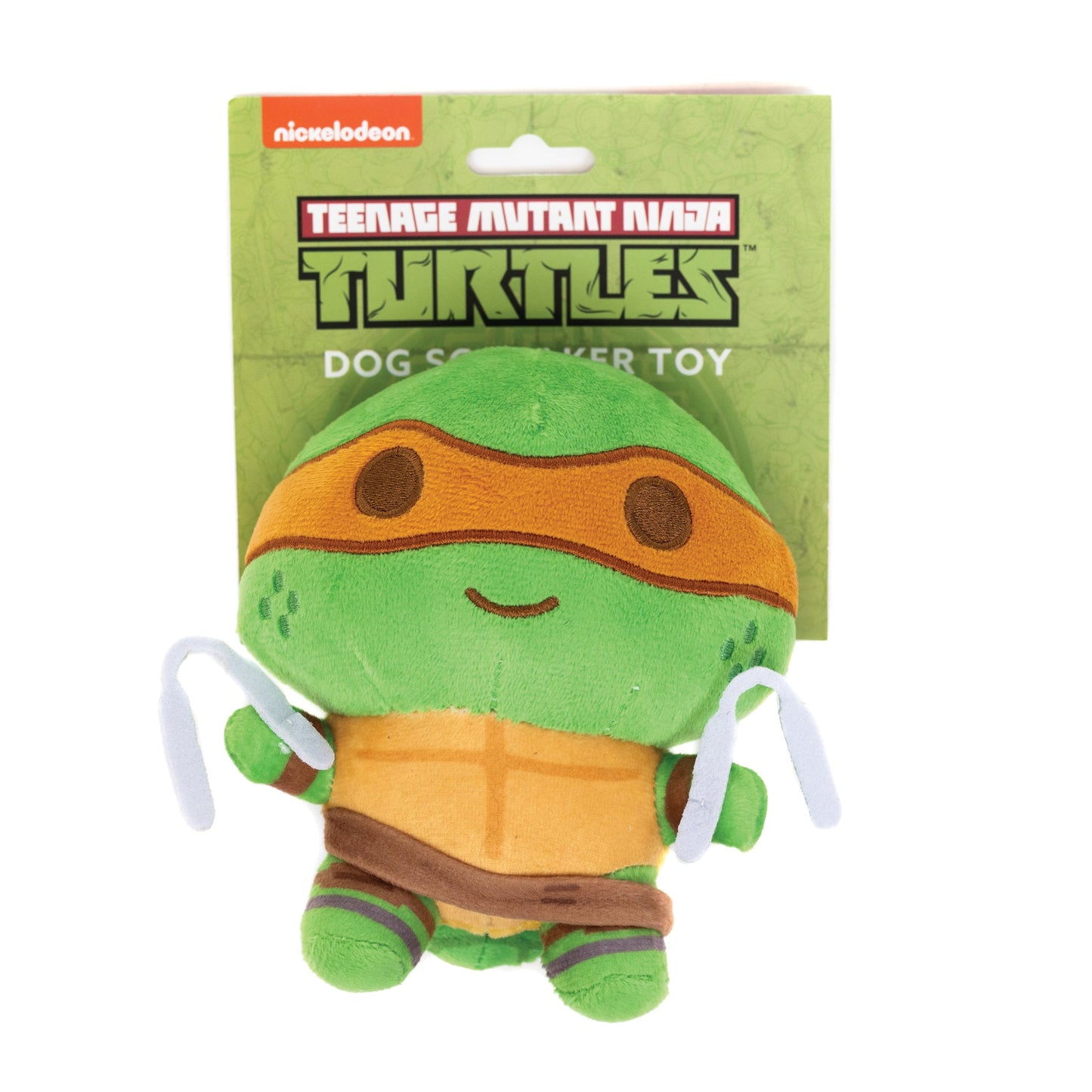 Dog Toy Squeaker Plush - Teenage Mutant Ninja Turtles Michelangelo Full Body Nunchucks Pose Orange