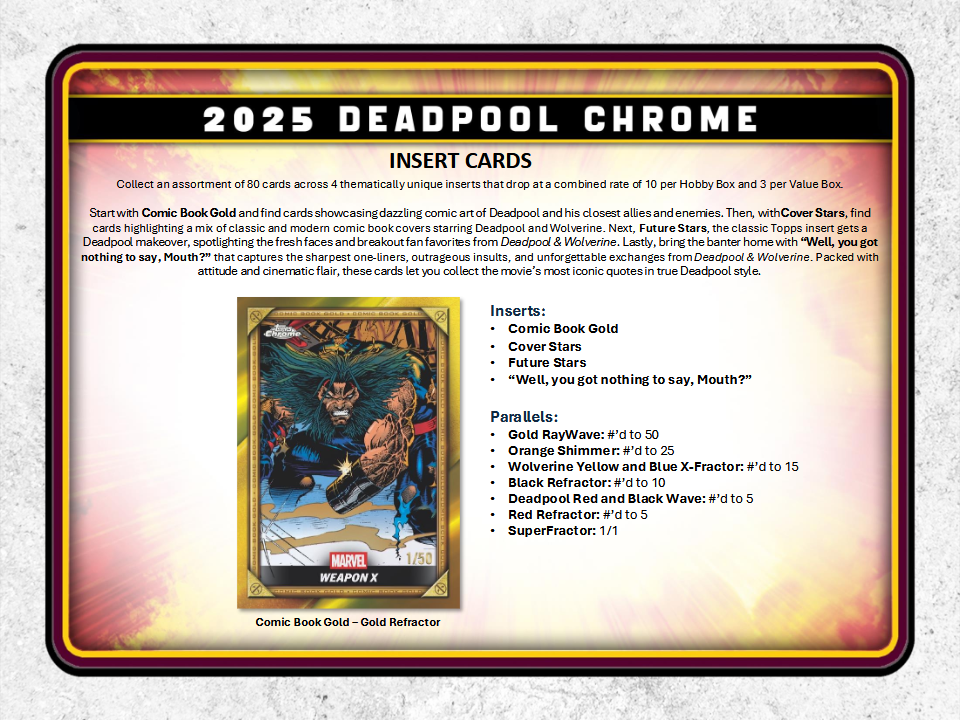 Deadpool Chrome Trading Cards Topps 2025 Hobby Box (04/01/2026) - Golden Apple Comics