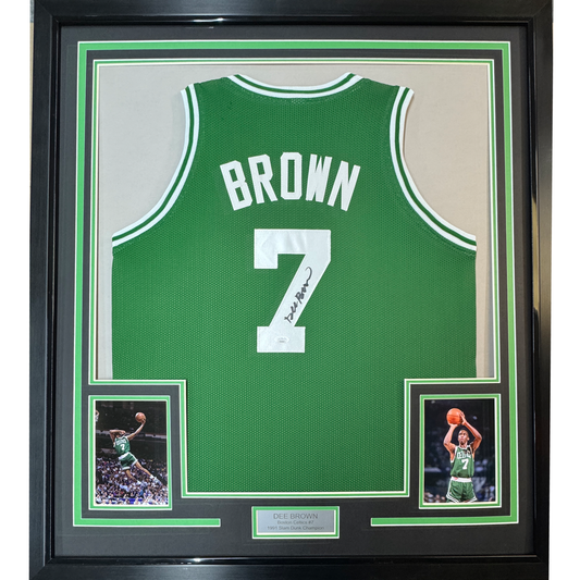 Framed Autographed/Signed Dee Brown 35x39 Boston Green Basketball Jersey JSA COA