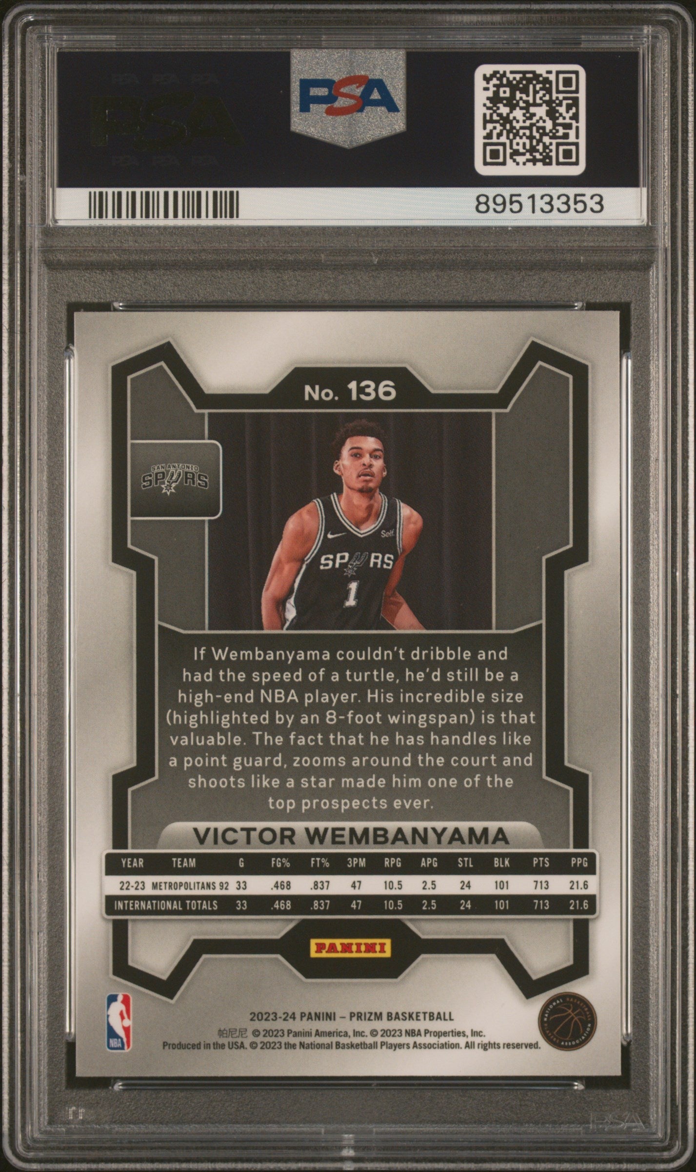 Graded 2023 Panini Prizm Victor Wembanyama #136 Rookie RC Basketball Card PSA 10 Gem Mint