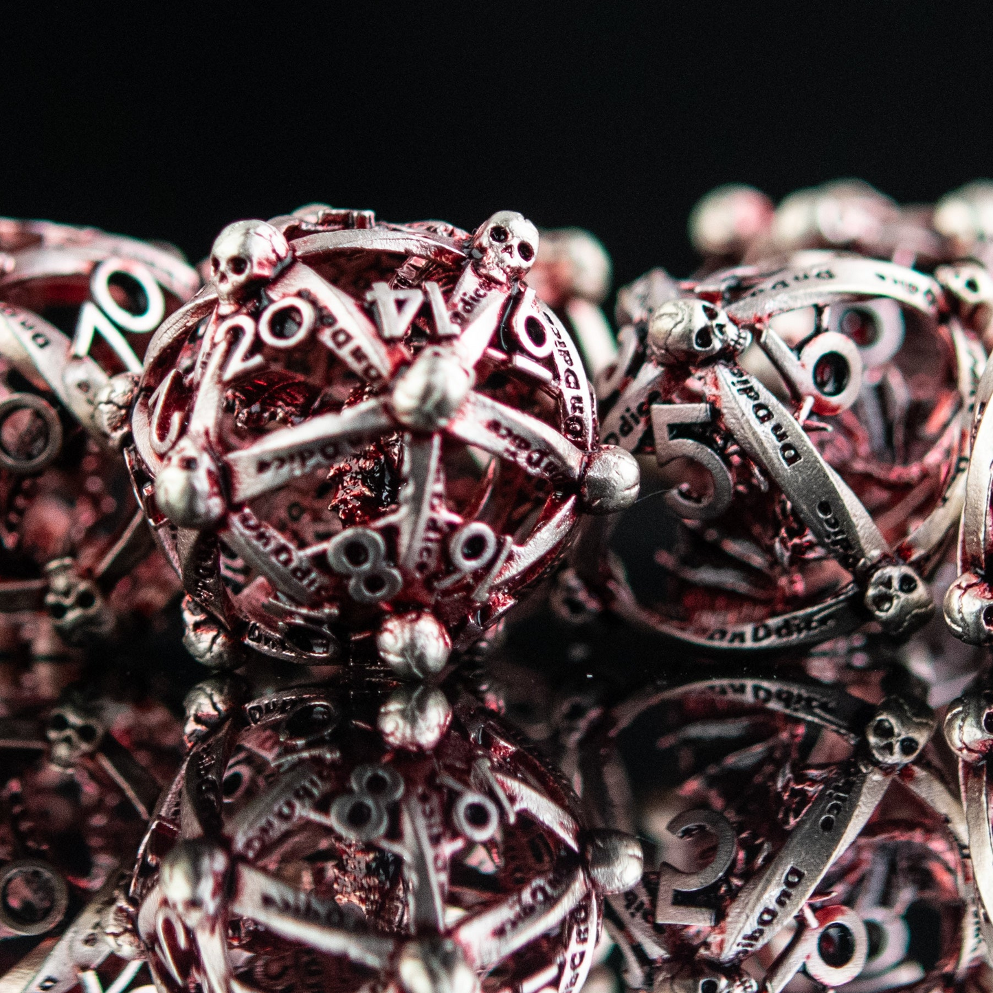 Draco Immortui Hollow Metal Dice Set - Red and Silver