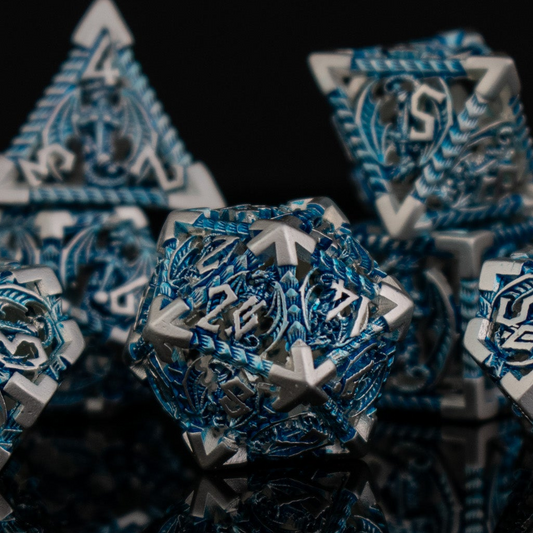 Dragonguard Hollow Metal Dice Set - Azure and Silver