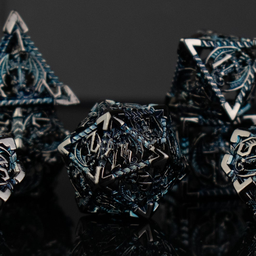 Dragonguard Hollow Metal Dice Set - Cobalt and Shadow