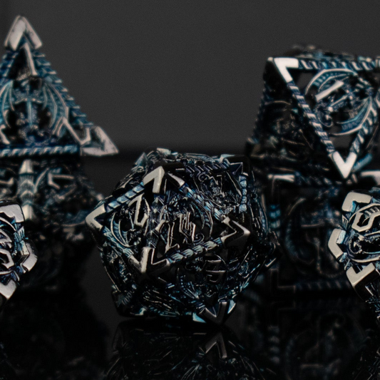 Dragonguard Hollow Metal Dice Set - Cobalt and Shadow