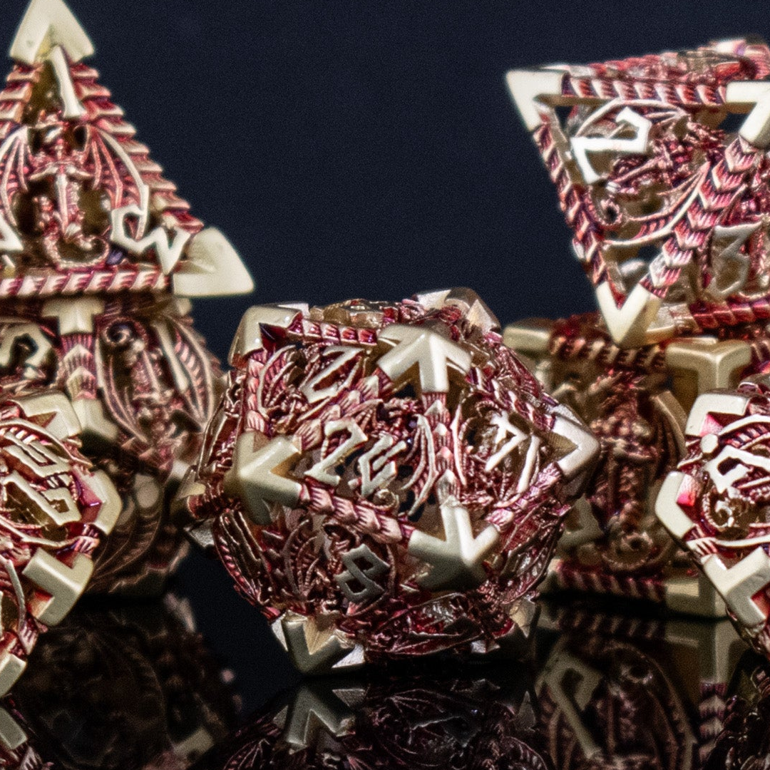 Dragonguard Hollow Metal Dice Set - Crimson and Gold