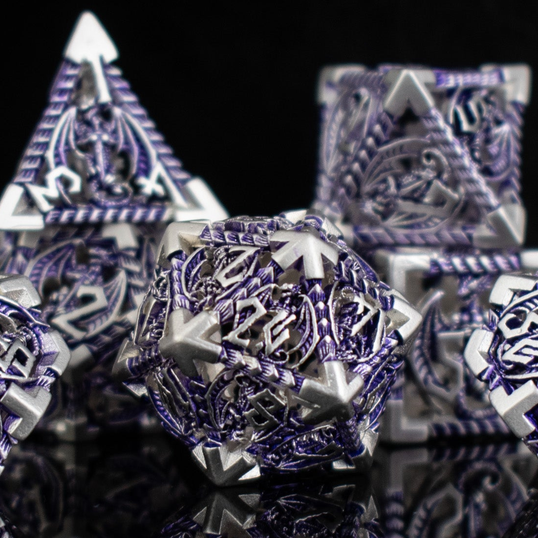 Dragonguard Hollow Metal Dice Set - Purple and Silver
