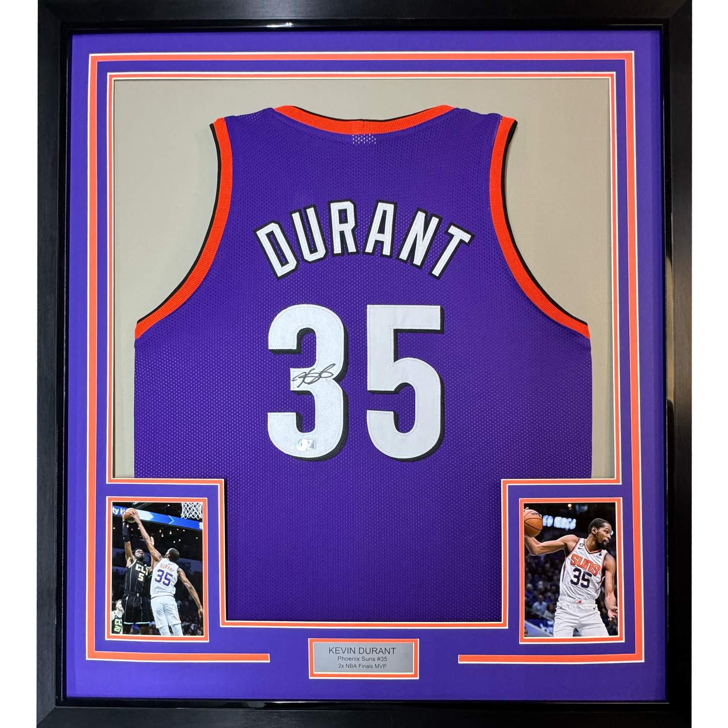Framed Autographed/Signed Kevin Durant 35x39 Phoenix Purple Basketball Jersey Beckett BAS COA