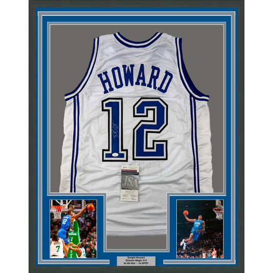 Framed Autographed/Signed Dwight Howard 35x39 Orlando White Basketball Jersey JSA COA