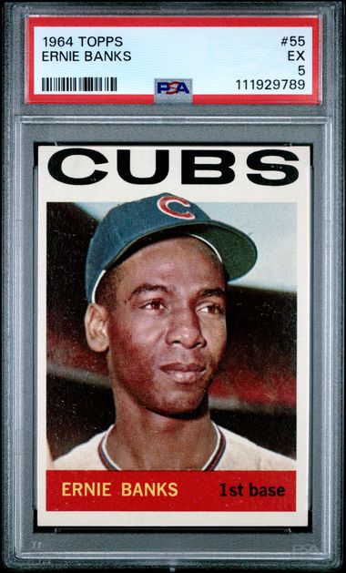 Graded 1964 Topps Ernie Banks #55 Baseball Card PSA 5 Excellent