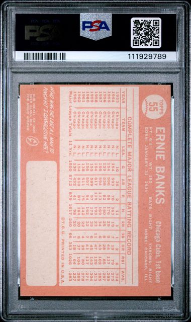 Graded 1964 Topps Ernie Banks #55 Baseball Card PSA 5 Excellent