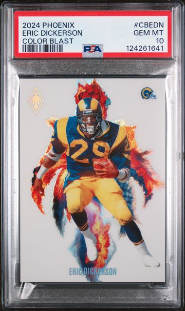 Graded 2024 Panini Phoenix Eric Dickerson #CBEDN Color Blast Football Card PSA 10 Gem Mint