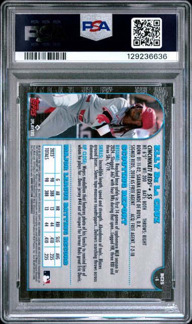 Graded 2024 Bowman Chrome 1999 25th Anniversary Elly De La Cruz #1 /50 Gold Refractor Rookie RC Baseball Card PSA 10 Gem Mint