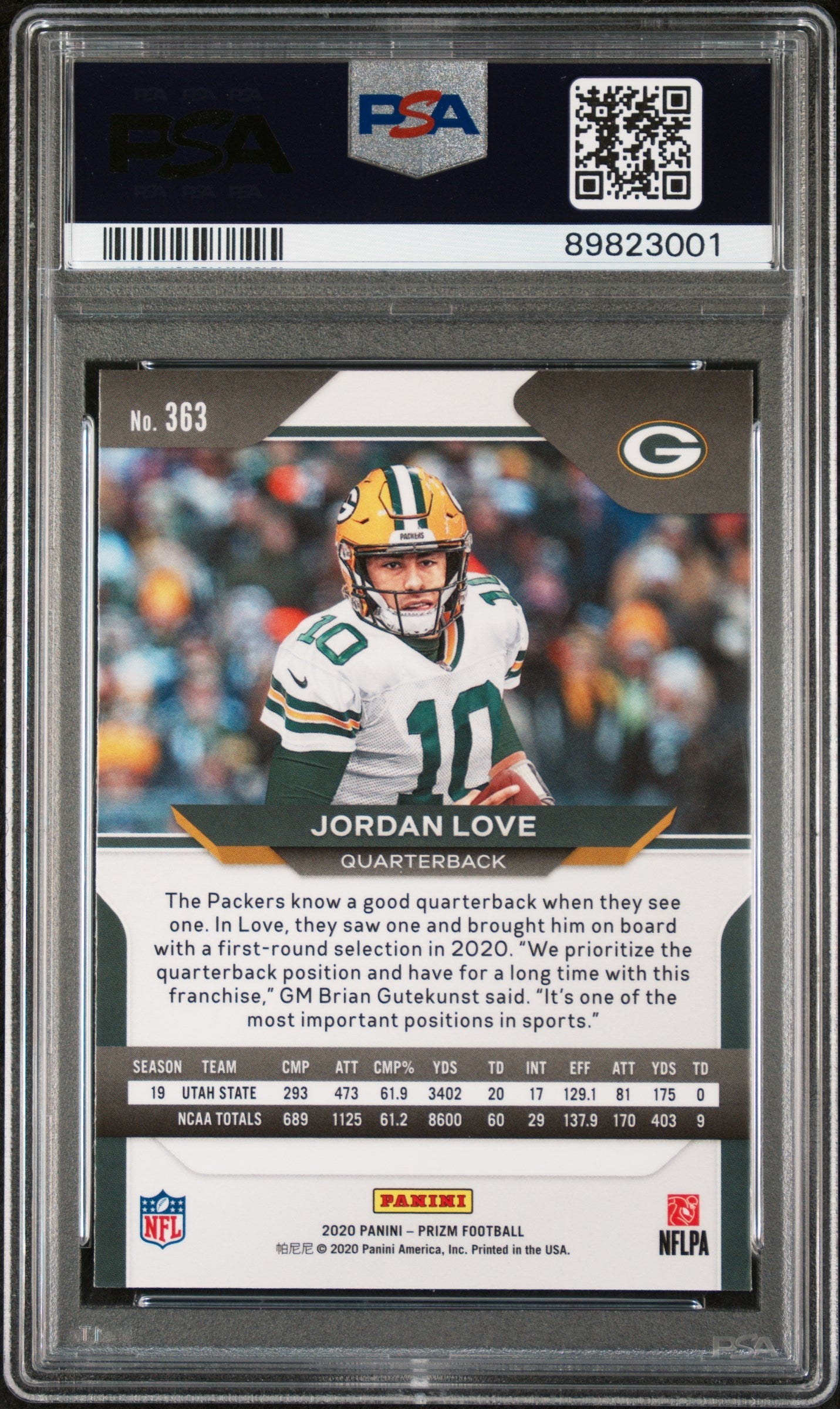Graded 2020 Panini Prizm Jordan Love #363 Rookie RC Football Card PSA 10 Gem Mint