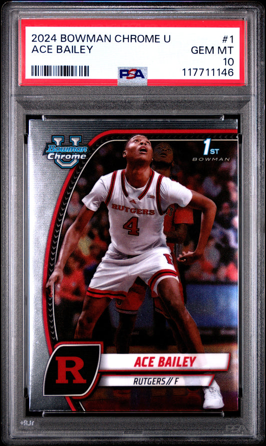 Graded 2024 Topps Bowman U Chrome Ace Bailey #1 Rookie RC Basketball Card PSA 10 Gem Mint