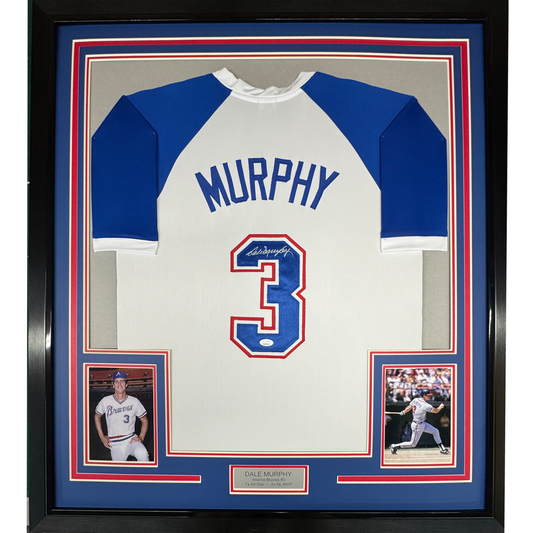 Framed Autographed/Signed Dale Murphy 35x39 Atlanta White Baseball Jersey PSA/DNA COA