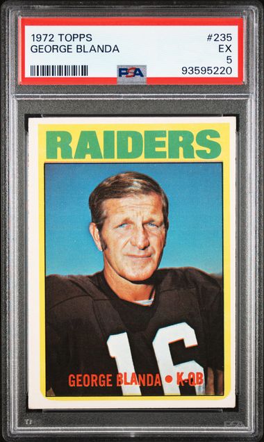 Graded 1972 Topps George Blanda #235 Football Card PSA 5 Excellent