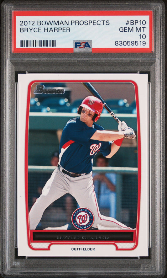 Graded 2012 Topps Bowman Prospects Bryce Harper #BP10 Rookie RC Baseball Card PSA 10 Gem Mint