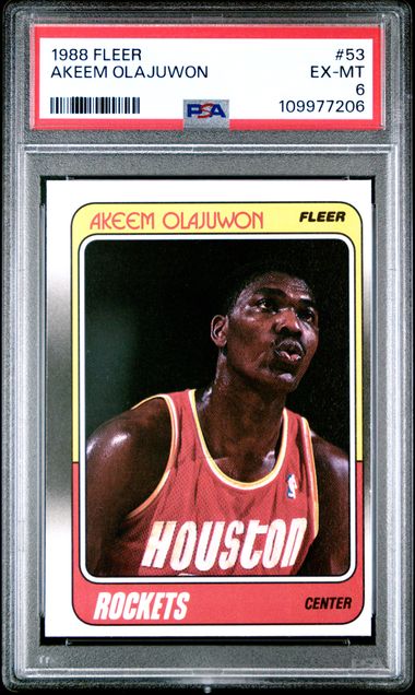 Graded 1988 Fleer Hakeem Akeem Olajuwon #53 Basketball Card PSA 6 EX-MT