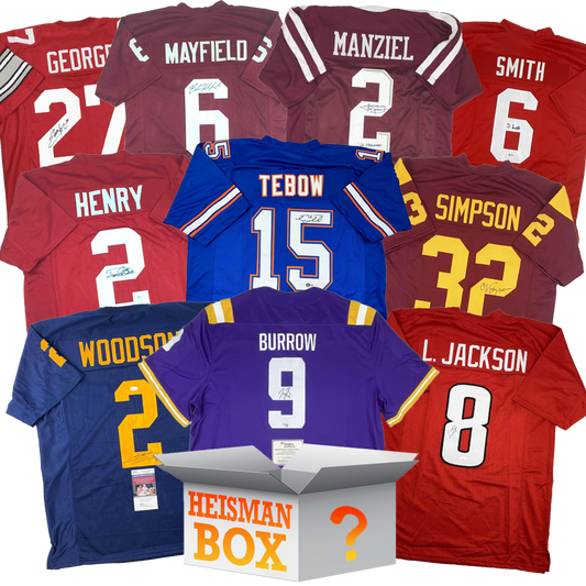 Heisman Winners Autographed/Signed College Football Jersey Mystery Box with PSA JSA or Beckett COA