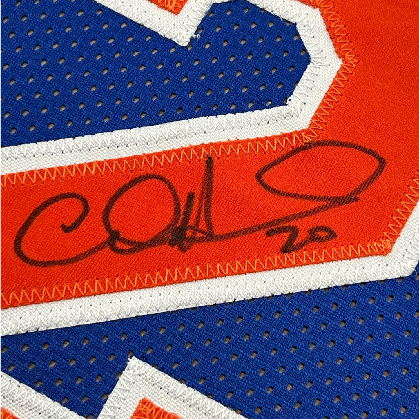 Framed Autographed/Signed Allan Houston 35x39 New York Blue Basketball Jersey PSA/DNA COA