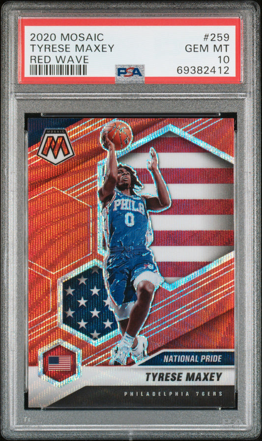 Graded 2020 Panini Mosaic Tyrese Maxey #259 Red Wave Rookie RC Basketball Card PSA 10 Gem Mint