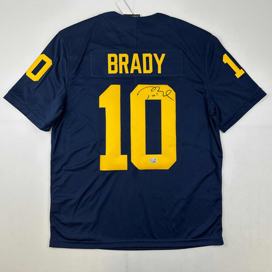 Autographed/Signed Tom Brady Michigan Wolverines Blue Authentic Limited Football Jersey Fanatics COA