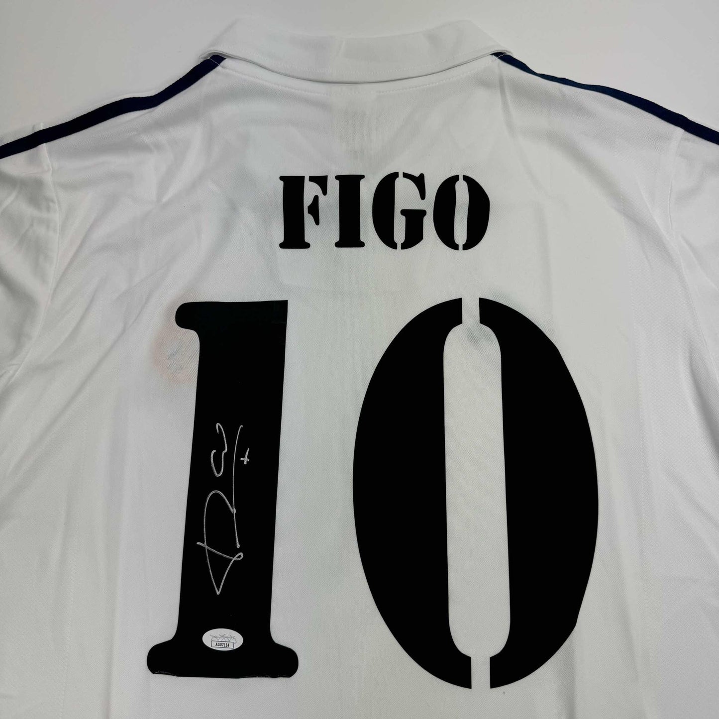Autographed/Signed Luis Figo Real Madrid White Soccer Jersey Beckett BAS COA