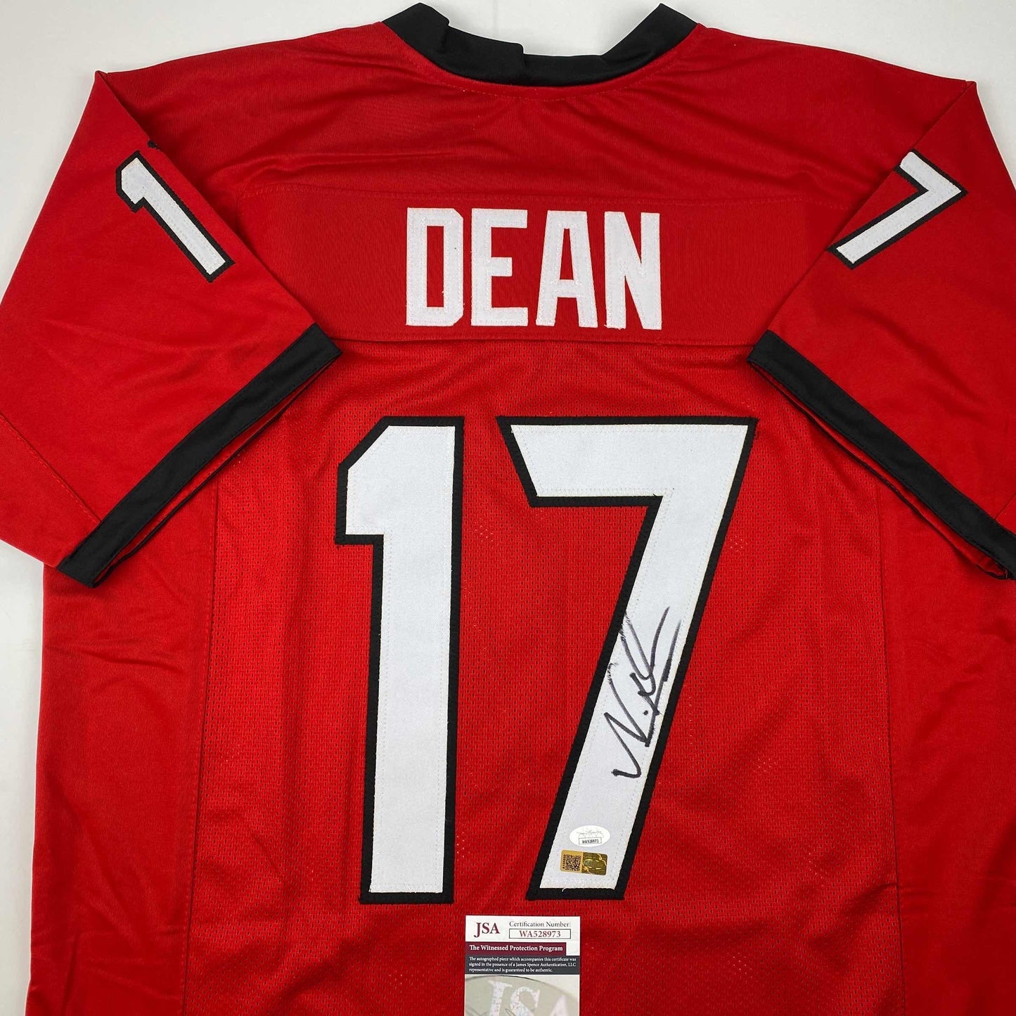 Autographed/Signed Nakobe Dean Georgia Red College Football Jersey JSA COA