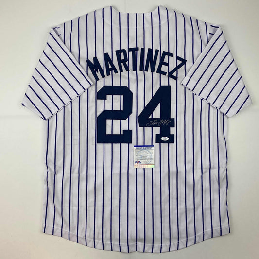 Autographed/Signed Tino Martinez New York Pinstripe Baseball Jersey PSA/DNA COA
