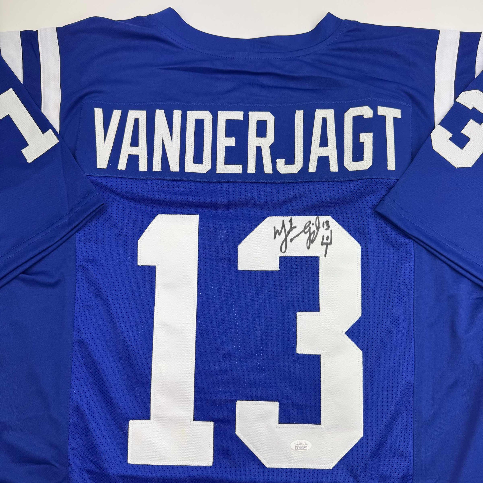 Autographed/Signed Mike Vanderjagt Dallas Blue Football Jersey JSA COA - Golden Apple Comics
