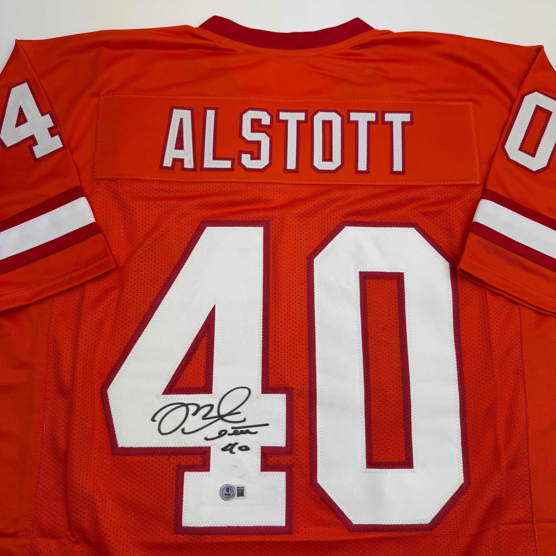 Autographed/Signed Mike Alstott Tampa Bay Orange Creamsicle Football Jersey Beckett BAS COA - Golden Apple Comics