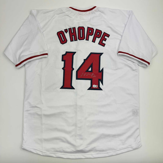 Autographed/Signed Logan O'Hoppe Los Angeles LA Anaheim White Baseball Jersey Beckett BAS COA