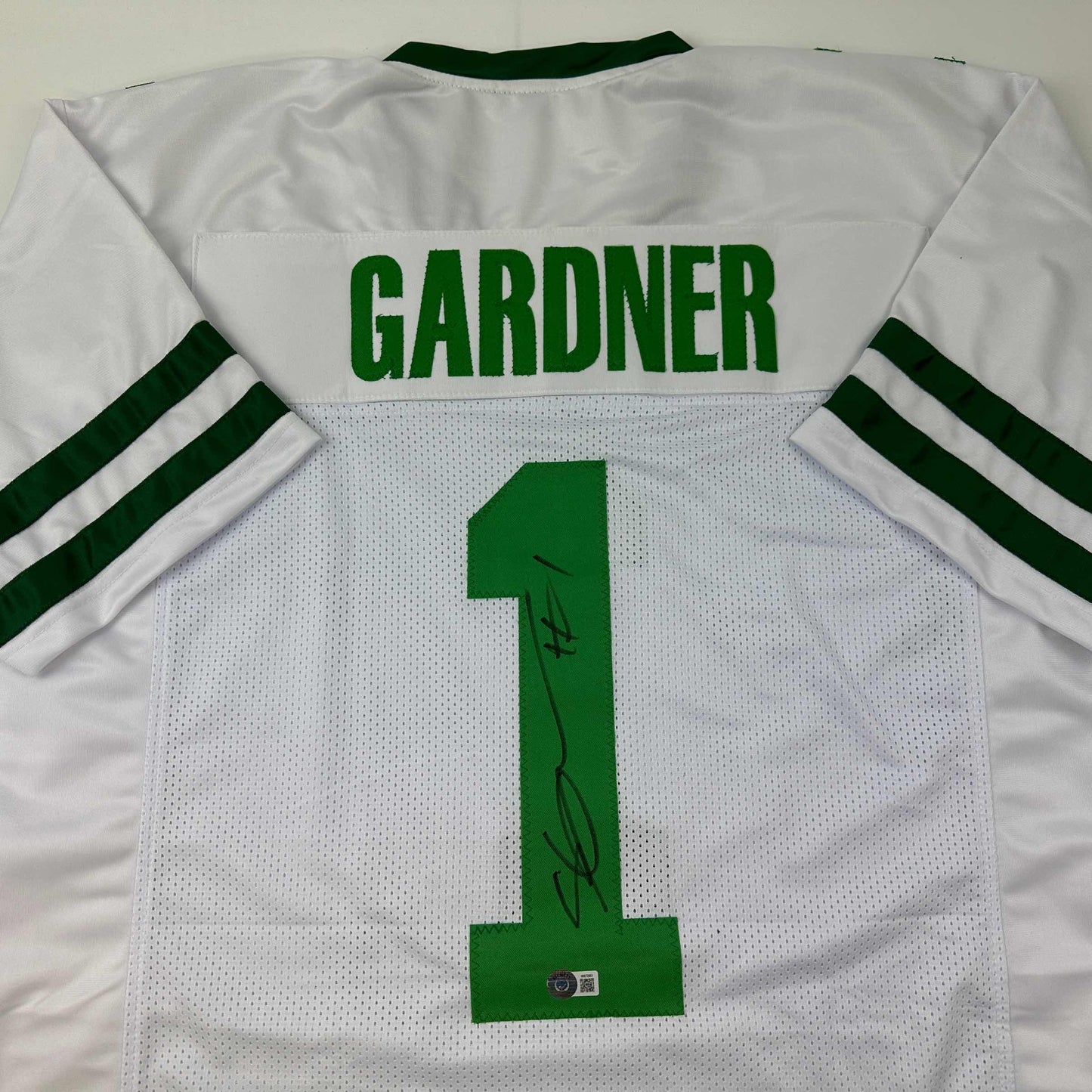 Autographed/Signed Ahmad Sauce Gardner New York White Retro Football Jersey Beckett BAS COA