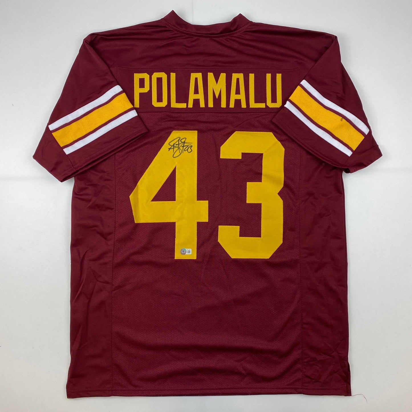Autographed/Signed Troy Polamalu USC Southen Cal Maroon College Football Jersey Beckett BAS COA
