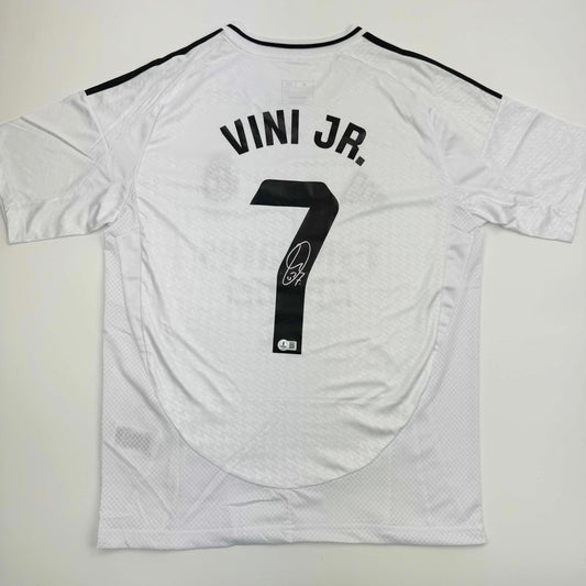 Autographed/Signed Vini Vinicius Jr. #7 Real Madrid White Soccer Jersey Beckett BAS COA