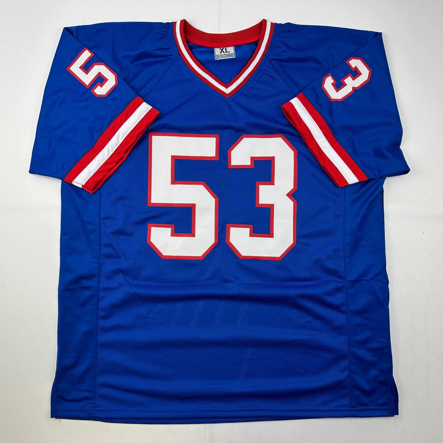 Autographed/Signed Harry Carson New York Blue Football Jersey Beckett BAS COA