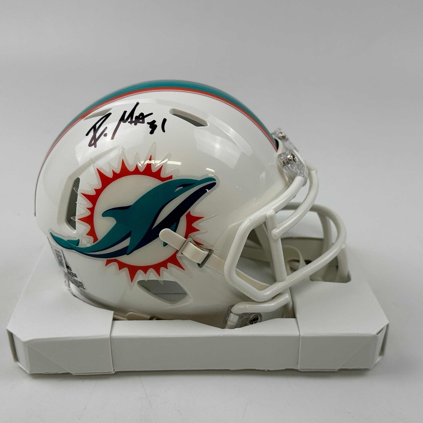 Autographed/Signed Raheem Mostert Miami Dolphins Mini Football Helmet Beckett BAS COA