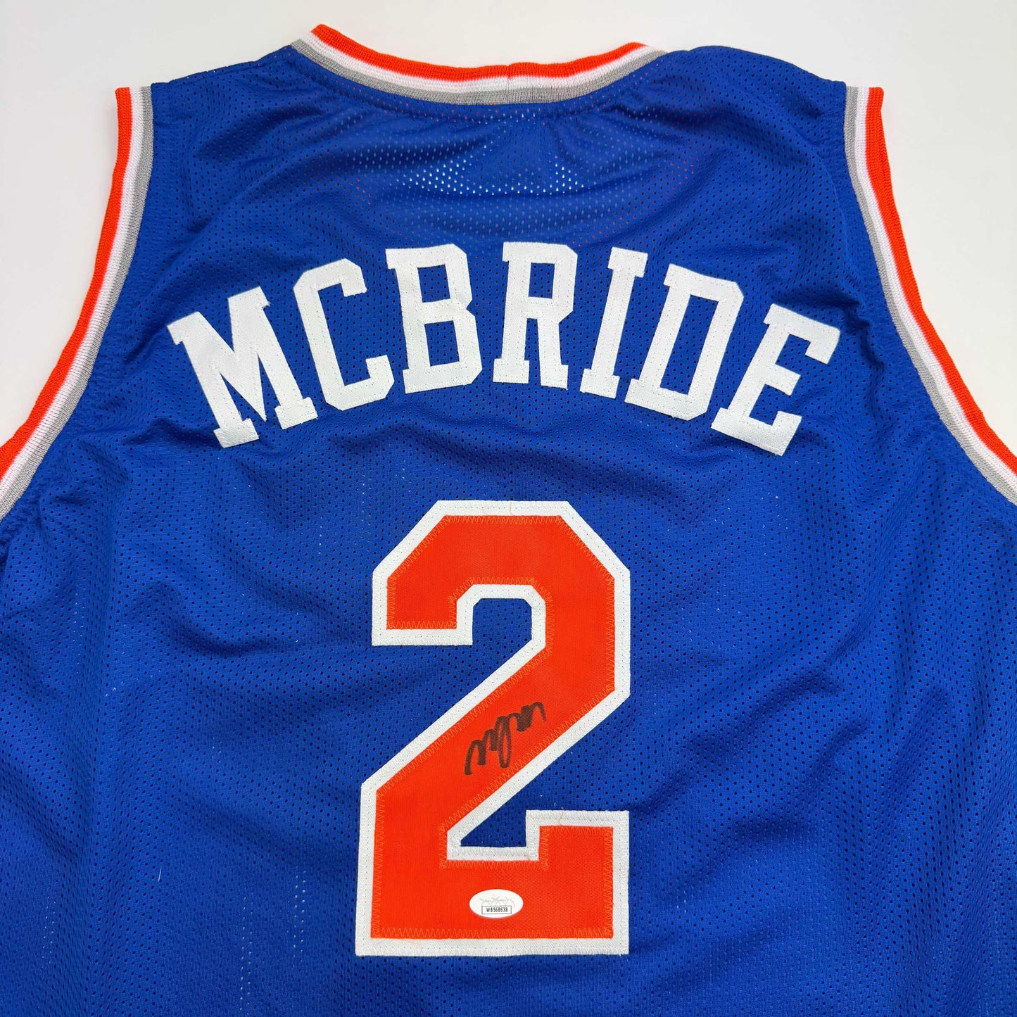 Autographed/Signed Miles Deuce McBride New York Blue Basketball Jersey JSA COA