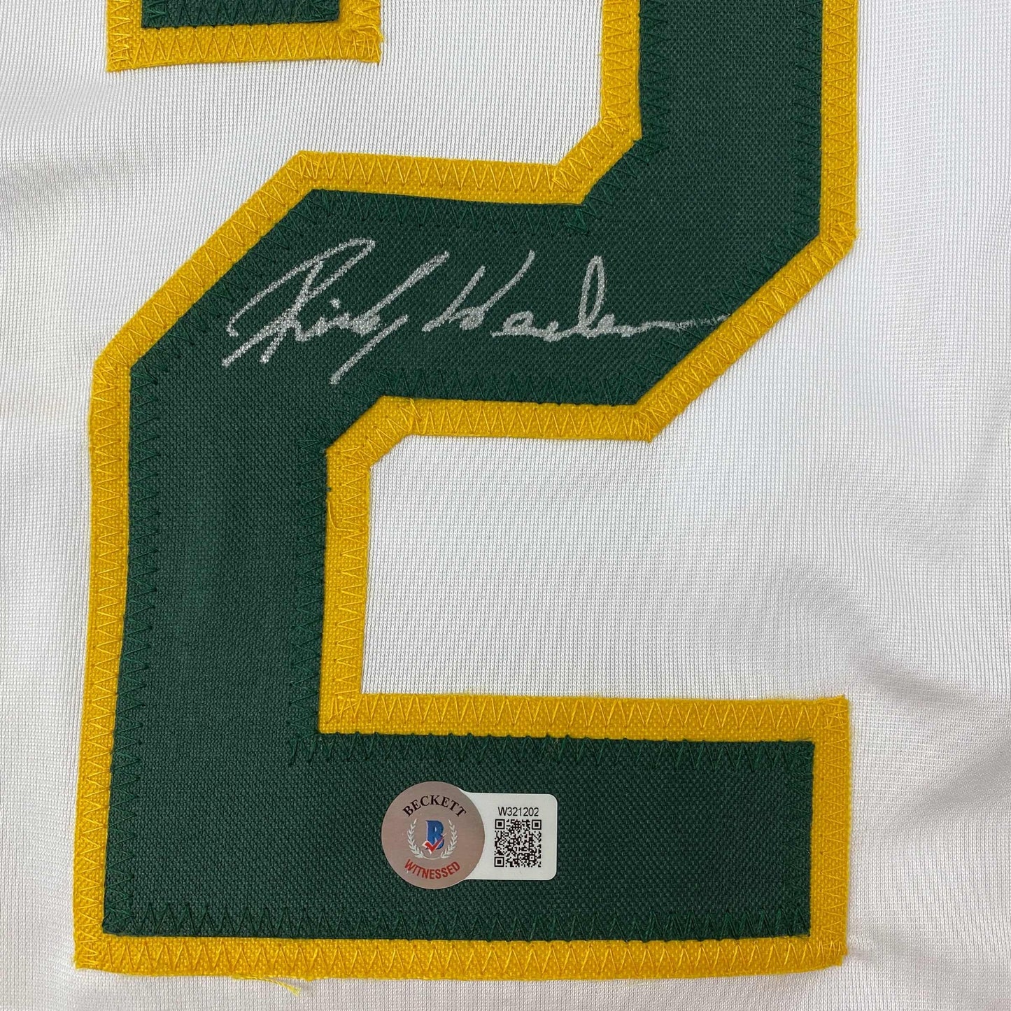 Autographed/Signed Rickey Henderson Oakland White Baseball Jersey Beckett BAS COA
