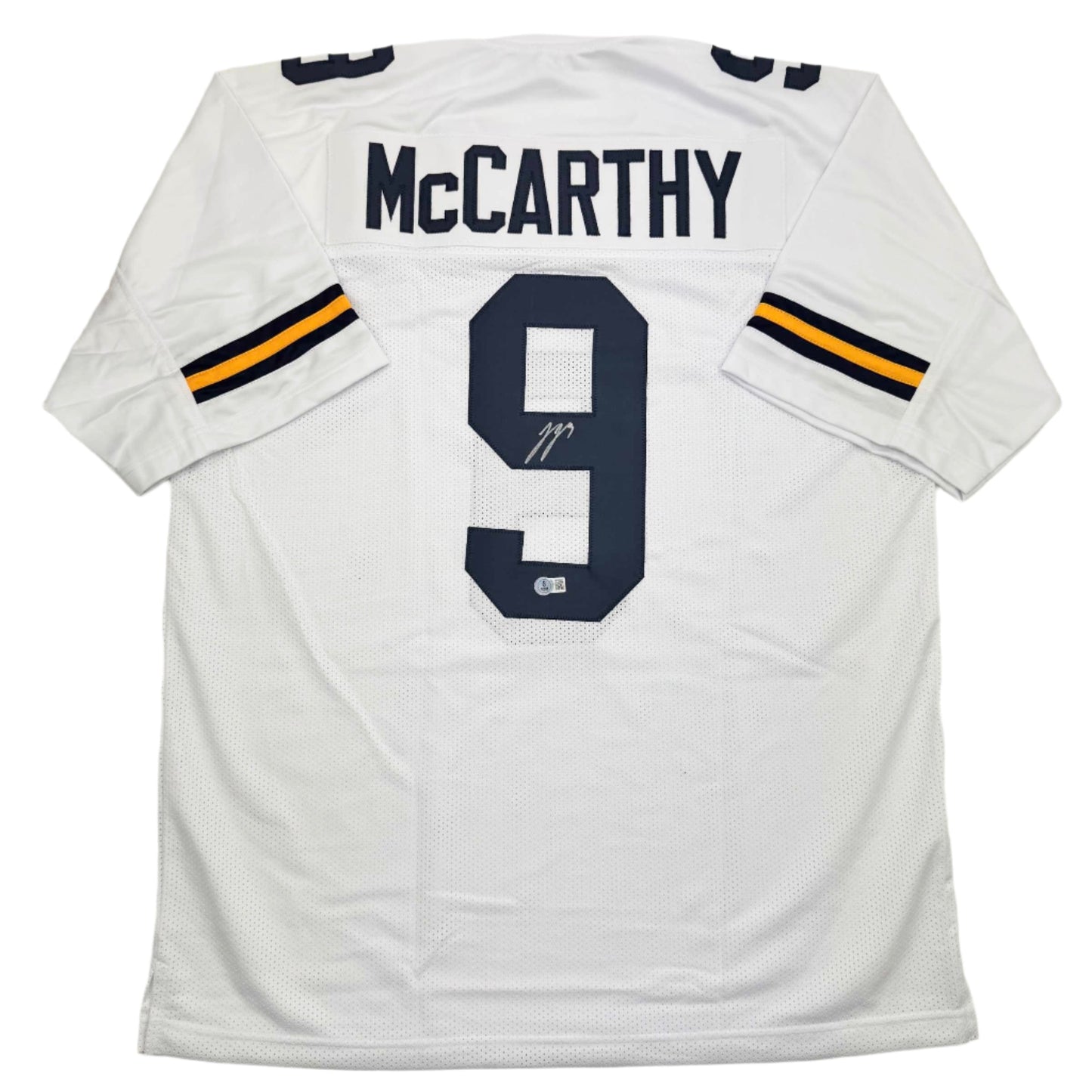Autographed/Signed J.J. JJ McCarthy Michigan White College Football Jersey Beckett BAS COA
