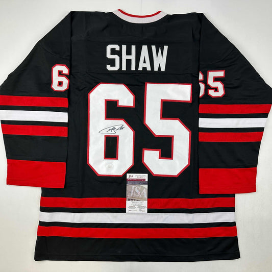 Autographed/Signed Andrew Shaw Chicago Black Hockey Jersey JSA COA - Golden Apple Comics