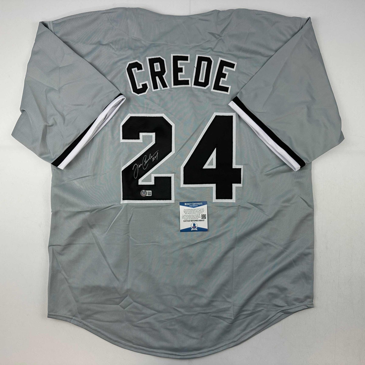 Autographed/Signed Joe Crede Chicago Grey Baseball Jersey Beckett BAS COA